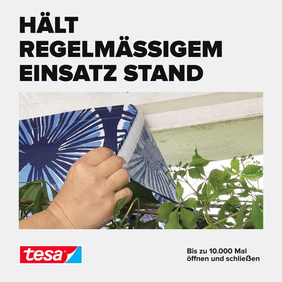 tesa On & Off Klettband zum Aufkleben und Aufnähen UNIVERSAL - zur Befestigung von Textilien auf harten Oberflächen - 20 mm x 100 cm, weiß