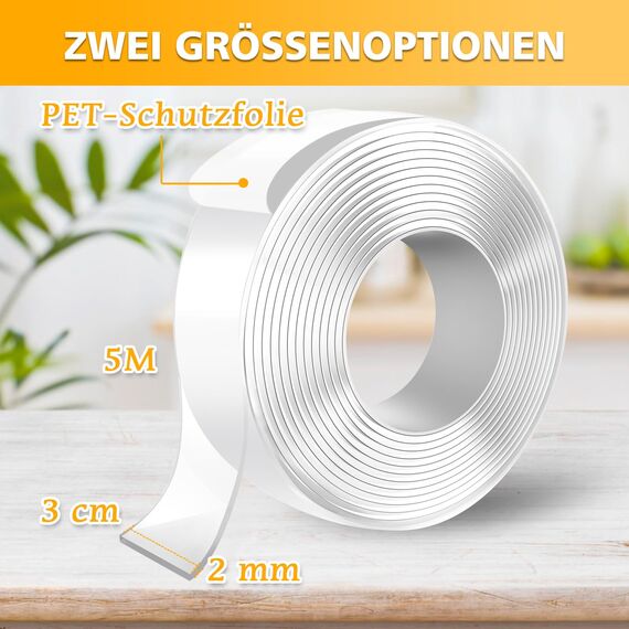 MIMEIMIAI Doppelseitiges Klebeband Extra Stark,3 Meter Klebeband Doppelseitig Transparent Klebepads Abwaschbar Ablösbar Klebestreifen Doppelseitig Spurlos Starker (5M x 3CM x 2MM)