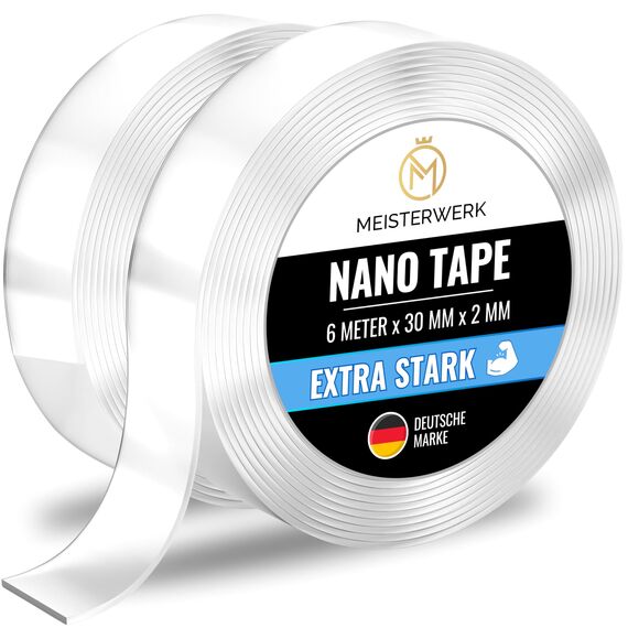 MEISTERWERK - Doppelseitiges Nano-Klebeband [EXTRA STARK] - Klebstofffrei & Spurlos dank Gecko-Effekt I Rutschfest - Waschbar & Wiederverwendbar