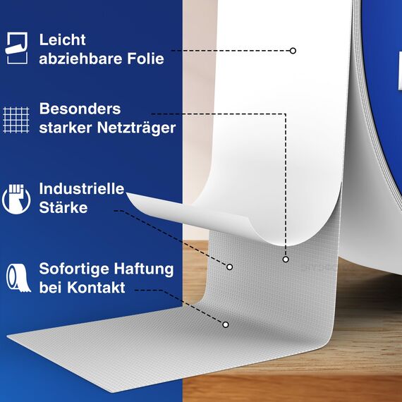 DIY Doctor XL Doppelseitiges Klebeband Extrastark, Robustes Teppichklebeband – Stark für Teppichboden & Harte Oberflächen, 30 m x 50 mm