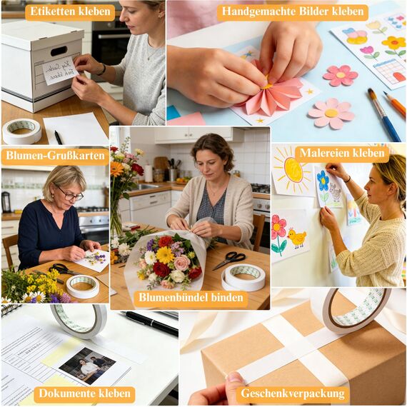 SANLI TAPE Doppelseitiges Klebeband Starke Klebeband Selbstklebeband Stark Papier für Geschenke, Fotos, Dokumente, Tapeten,Büro DIY Handwerk, Bänder, Karten und Boxen (6mm*10m)