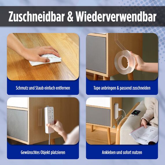 PfX Extrem Starkes Premium Nano Tape [10m] - Neue 2026 Version - Wiederverwendbares Transparentes Nano Klebeband - ACHTUNG EXTREM STARK (10m)