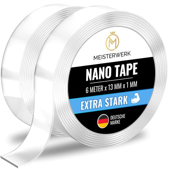 MEISTERWERK - Doppelseitiges Nano-Klebeband [EXTRA STARK] - Klebstofffrei & Spurlos dank Gecko-Effekt I Rutschfest - Waschbar & Wiederverwendbar