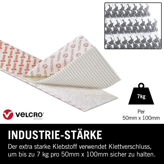 VELCRO Marke | Klettband Selbstklebend | Zuschneidbares industrielles extra starkes doppelseitiges selbstklebendes Klettband mit Klettverschluss | Weiß | 50 mm x 2,5 m