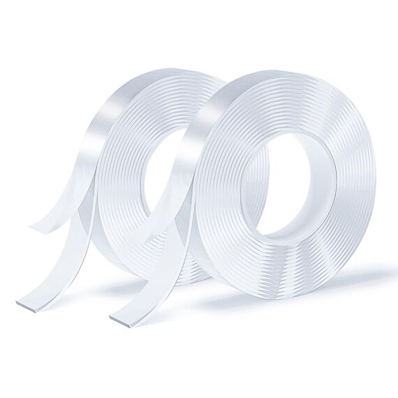 SUTOUG Doppelseitiges Klebeband, Nanoband, Transparentes Klebeband, Spurloses Klebeband, Abnehmbar, Waschbar, Wiederverwendbar, Geeignet für Teppiche, Fotowände, Küchenmöbel, 3m Pro Rolle, 2 Rollen