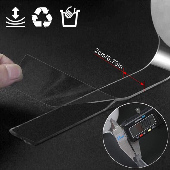 Doppelseitiges Klebeband, transparent, multifunktional, kann nach dem Waschen und Trocknen mit Wasser wiederverwendet werden, Nano-Klebeband, nicht abfärben, kann für Glas, Teppich verwendet werden (3