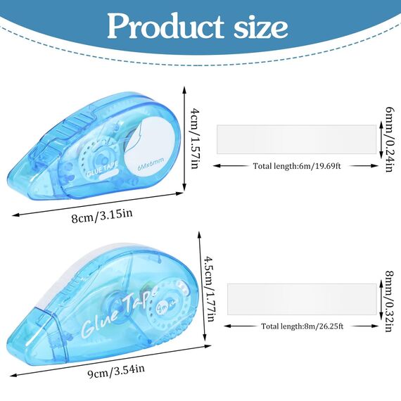 Yoosso 12 Stück Selbstklebende Kleberoller, 8 mx8 mm & 6mx6mm Doppelseitiges Klebeband Roller Fotokleber Transparent Klebemaus für Scrapbooking Album Kartenherstellung Basteln Schule Büro