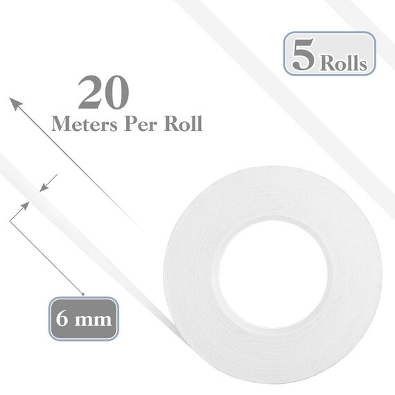 Kesote 5x Klebeband Doppelseitig Selbstklebend Doppelklebeband 6 mm Transparent für Basteln DIY Handwerk 20 Meter