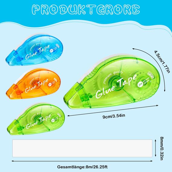 3 Stück Kleberoller, 8mm x 8m Fotokleber Doppelseitiges Klebeband Transparent Klebemaus Glue Roller für DIY Scrapbooking Umschlag Geschenkverpackung
