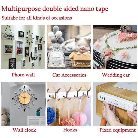 600 cm*40 mm Nano Klebeband, Doppelseitiges Klebeband Extra Stark Magisch Transparent Ablösbar Klebestreifen Spurloses Waschbares für Teppich