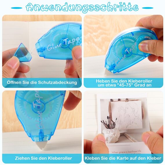 3 Stück Kleberoller, 8mm x 8m Fotokleber Doppelseitiges Klebeband Transparent Klebemaus Glue Roller für DIY Scrapbooking Umschlag Geschenkverpackung