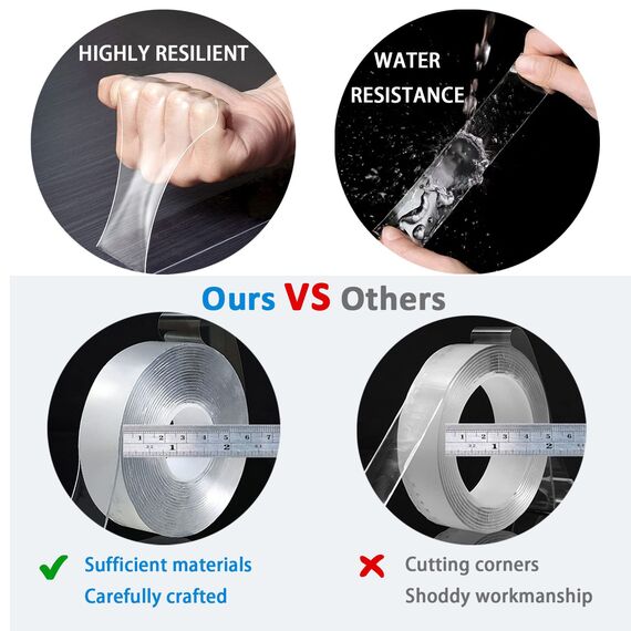 KEYRI Doppelseitiges Klebeband Extra Starkes, Nano Doppelseitiges Klebeband Transparent Tape Spurloses Waschbares Klebeband (9m)