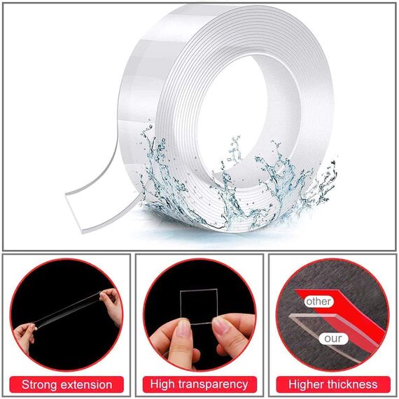 600 cm*40 mm Nano Klebeband, Doppelseitiges Klebeband Extra Stark Magisch Transparent Ablösbar Klebestreifen Spurloses Waschbares für Teppich