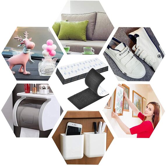 Klettband Selbstklebend Extra Stark, 2 Paare Klettverschluss Selbstklebender Schwarz Nylon Klebepads Klett Power Länge 20cm,Breit 10cm Klettbänder für Haus, Büro, Garage