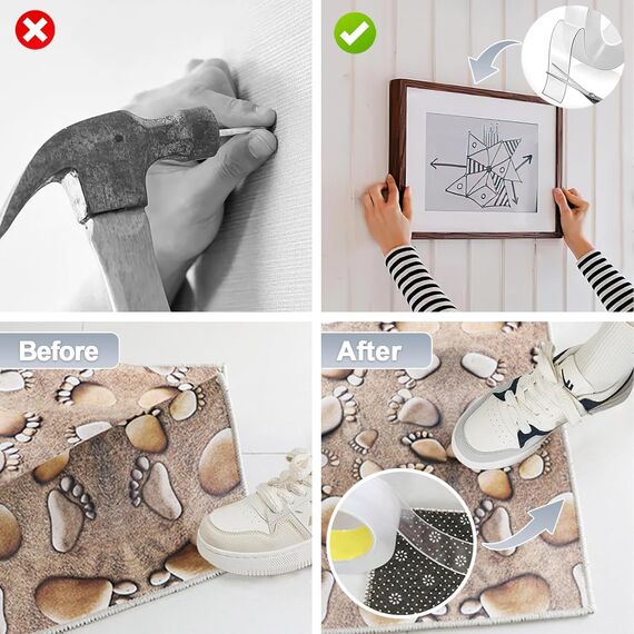 MEMX Doppelseitiges Klebeband Extra Stark, 5M Mehrzweck-Montageband, Wiederverwendbar, Abnehmbar, Waschbar, Spurlos, Nano tape für die Montage von Teppichen, Haus, Bürodekoration