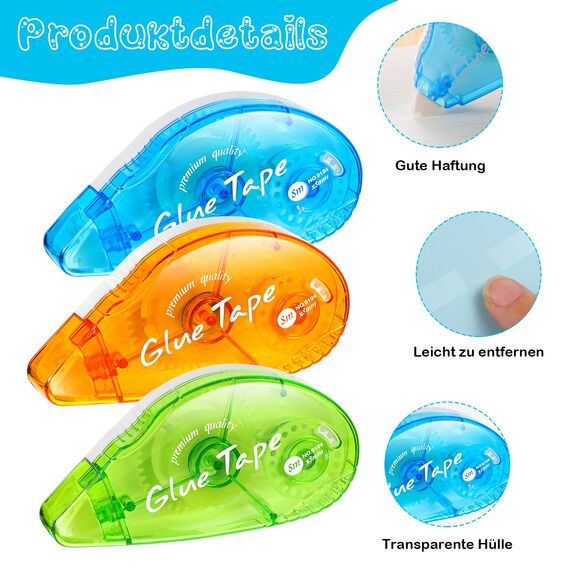 3 Stück Kleberoller, 8mm x 8m Fotokleber Doppelseitiges Klebeband Transparent Klebemaus Glue Roller für DIY Scrapbooking Umschlag Geschenkverpackung