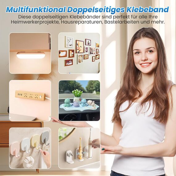 Feiyayi Doppelseitige Klebepads Extra Stark, 60 Stück Schaumstoff Klebepads, Doppelseitiges Klebeband, Schaumband Selbstklebend Montageband (Weiß)