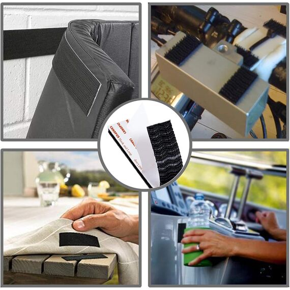 CANOPUS Profi Dual Lock Klettband SJ3550 Extra Stark (25,4mmx2m), Wasserdicht Klettband Klebeband Schwarz, 5X stärker als Flauschband und Hakenband, selbstklebender flexibler Druckverschluss