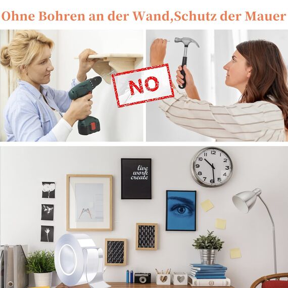 HEEYoo Doppelseitiges Klebeband Extra Stark Transparent Nano Klebeband Abnehmbar und Spurlos Hitze Feuchtigkeitsbeständig (2 Rollen:2CM*3M)