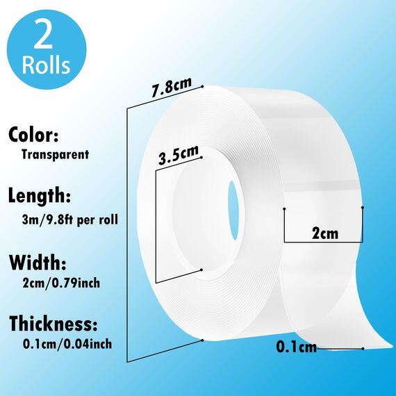 DADAPANGHU 6m Doppelseitiges Klebeband Extra Stark, 2 Rollen x 3m Transparent Nano Klebeband Ablösbar, Klebeband Doppelseitig Dünn für Foto Wand, Teppich, Küche, Auto oder Outdoor