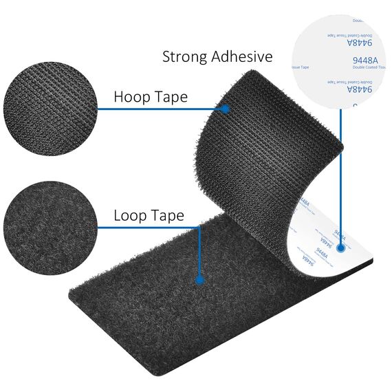 Klettband Selbstklebend Extra Stark, 2 Paare Klettverschluss Selbstklebender Schwarz Nylon Klebepads Klett Power Länge 20cm,Breit 10cm Klettbänder für Haus, Büro, Garage