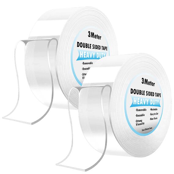 DADAPANGHU 6m Doppelseitiges Klebeband Extra Stark, 2 Rollen x 3m Transparent Nano Klebeband Ablösbar, Klebeband Doppelseitig Dünn für Foto Wand, Teppich, Küche, Auto oder Outdoor