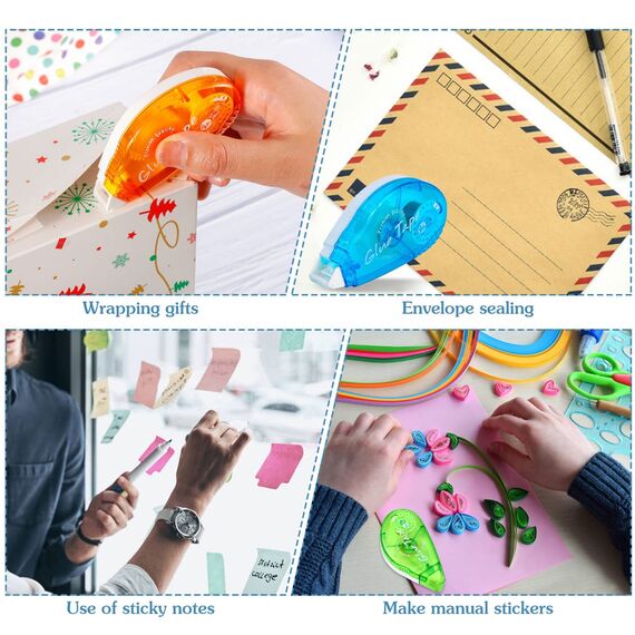 Yoosso 12 Stück Selbstklebende Kleberoller, 8 mx8 mm & 6mx6mm Doppelseitiges Klebeband Roller Fotokleber Transparent Klebemaus für Scrapbooking Album Kartenherstellung Basteln Schule Büro