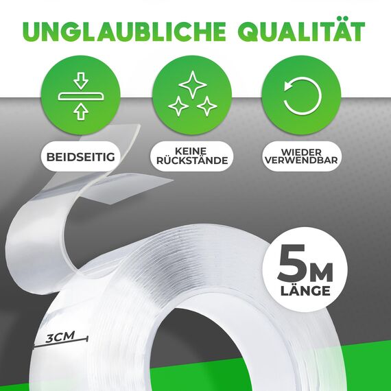 V1 TRADE Nano Tape 10m - Klebeband Doppelseitig Extra Stark Transparent 2x5m Rollen - Klebeband Doppelseitig Ablösbar - Double Sided Tape Strong - Wiederverwendbar
