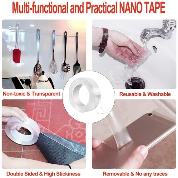 600 cm*40 mm Nano Klebeband, Doppelseitiges Klebeband Extra Stark Magisch Transparent Ablösbar Klebestreifen Spurloses Waschbares für Teppich