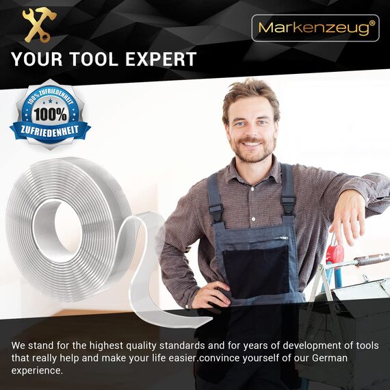 MARKENZEUG Nano Tape Extra Stark Doppelseitiges Klebeband 3M - Waschbar & Wiederverwendbar Klebeband Transparent für Wandmontage, Teppich Fixieren & Büro-Organisation - Nano Gel Pad Ohne Bohren