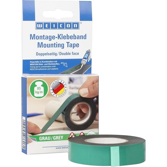WEICON Montage-Klebeband grau, 3 Meter, doppelseitiges Klebeband, extrem starker Halt auf PE und PP