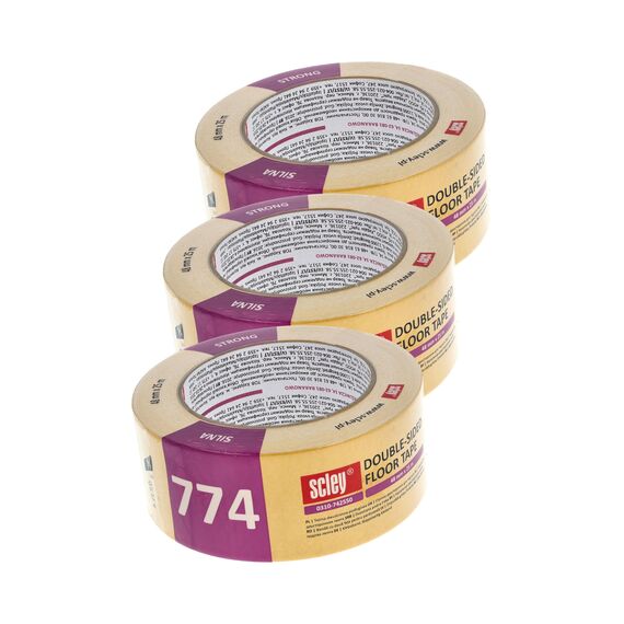 SCLEY 3 Stück Doppelseitiges Klebeband, Teppichbänder Breite 50mm, Länge 25m, Universalklebeband Serie *774*, Gelbe Montageband, Verlegeband für Beläge Fußbodenheizung etc., A0313-742552