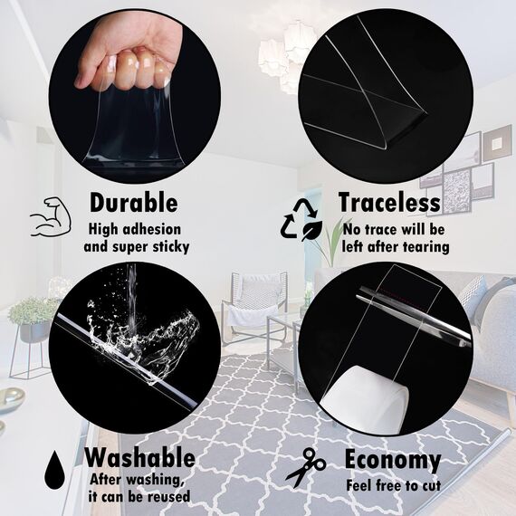 DADAPANGHU 6m Doppelseitiges Klebeband Extra Stark, 2 Rollen x 3m Transparent Nano Klebeband Ablösbar, Klebeband Doppelseitig Dünn für Foto Wand, Teppich, Küche, Auto oder Outdoor