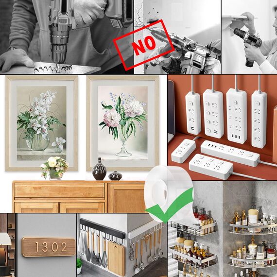 DADAPANGHU 6m Doppelseitiges Klebeband Extra Stark, 2 Rollen x 3m Transparent Nano Klebeband Ablösbar, Klebeband Doppelseitig Dünn für Foto Wand, Teppich, Küche, Auto oder Outdoor