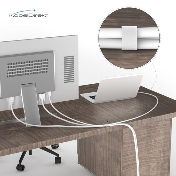 KabelDirekt – Kabelbinder Klettband – 10m Rolle, 12,5mm breit – zuschneidbare Klett-Rolle/Kabelmanagement mit Klettverschluss (wasserfest, umweltfreundlich, wiederverwendbar – weiß)