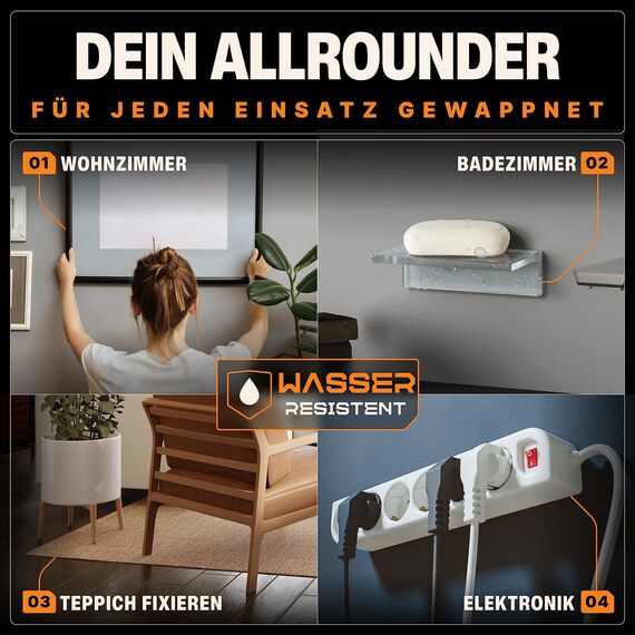 BAURIX® Nano Tape Doppelseitig [4m] – Starkes Klebeband für Wand, Teppich & Deko – transparent, waschbar, wiederverwendbar – ideal für DIY und professionelle Anwendungen