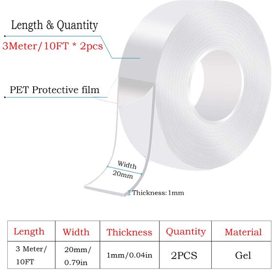 6M Doppelseitiges Klebeband Extra Stark, Transparentes Waschbares Nano-Klebeband, Wiederverwendbares, Ablösbar, Spurlos, Rutschfestes Multifunktions-Doppelklebeband
