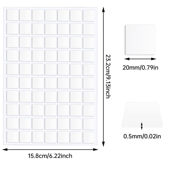 JANYUN 280 Stück doppelseitige Klebepunkte, entfernbarer, Quadrat Kitt, transparentes doppelseitiges Klebeband zum Basteln, spurloses Klebeband (quadratisch, 20 mm)