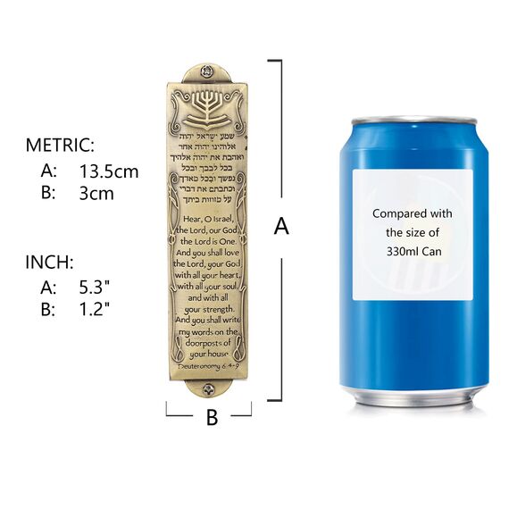 BRTAGG Mesusa mit doppelseitigem Klebeband, 13,5 cm hoch, englische und hebräische Schrift, Bronze, Mezuzah zum einfachen Abziehen und Aufkleben (für 11 cm Schriftrolle)