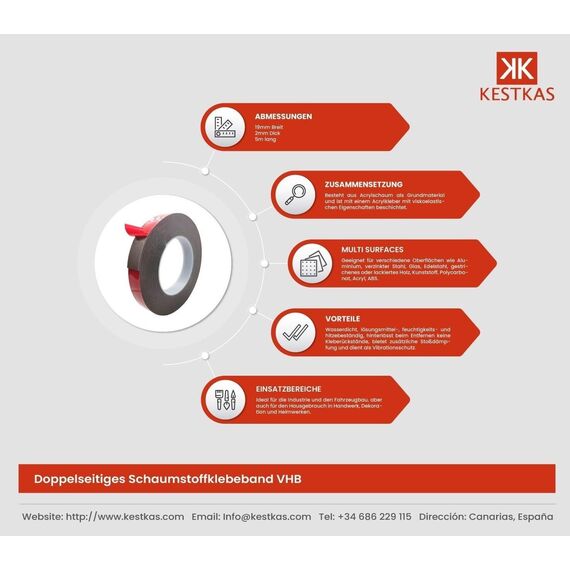 KESTKAS Doppelseitiges klebeband extra stark 19mm x 5m x 2mm - hochwertiges - Doppelseitiges Klebeband - Extra Starke Klebkraft - Für Montage - Auto (1, Grau)