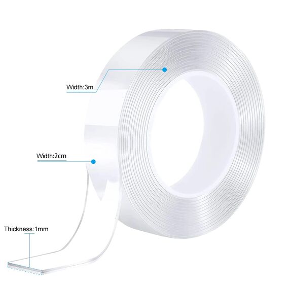 Drenky 5 Meter Nano Klebeband Doppelseitig Extra Stark,Doppelklebeband Ablösbar Transparent Wasserfest Teppich Klebeband Waschbar Breite 2cm Für Haus, Büro Und Auto Dekoration