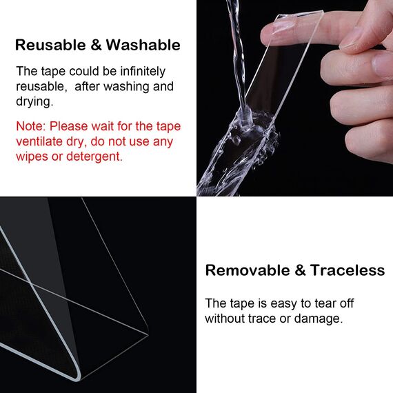 BNCHI 2CM*1MM*3M Nano Doppelseitiges Klebeband Heavy Duty, abnehmbares transparentes starkes klebriges Klebeband für Teppich, Fotos, Wand