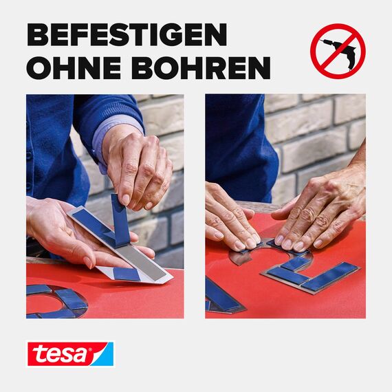 tesa Powerbond Montageband für Ziegel und Stein, 10 kg Haltekraft pro Meter - doppelseitiges Montageklebeband für Innen und Außen - 5 m x 19 mm