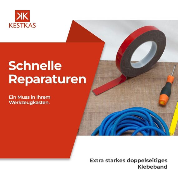 KESTKAS Doppelseitiges klebeband extra stark 19mm x 5m x 2mm - hochwertiges - Doppelseitiges Klebeband - Extra Starke Klebkraft - Für Montage - Auto (1, Grau)
