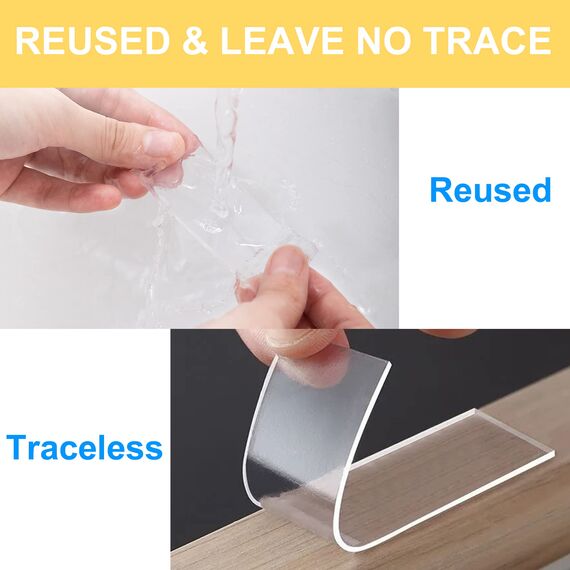 Extra Stark Transparent, Wasserfest Doppelseitiges Klebeband 2,5cm x 5m, Wiederverwendbares Multifunktionales Klebeband Ablösbar