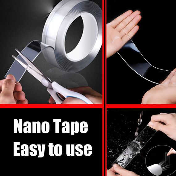 Realth Doppelseitiges Nano Klebeband/Starkes Montageband | Transparent | Spurlos | Waschbar | Keine Rückstände | für Zuhause Büro Geschäft Deko-Karte Poster Fotowand(NT30) | 30mm x 5m