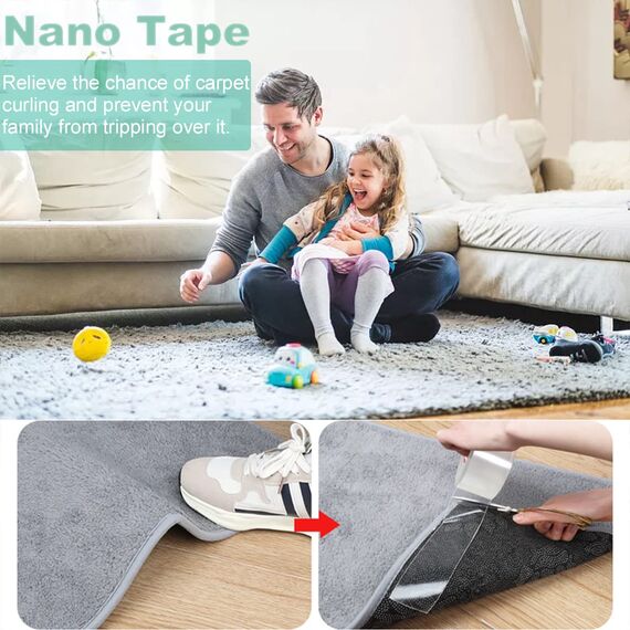 Drenky 5 Meter Nano Klebeband Doppelseitig Extra Stark,Doppelklebeband Ablösbar Transparent Wasserfest Teppich Klebeband Waschbar Breite 2cm Für Haus, Büro Und Auto Dekoration