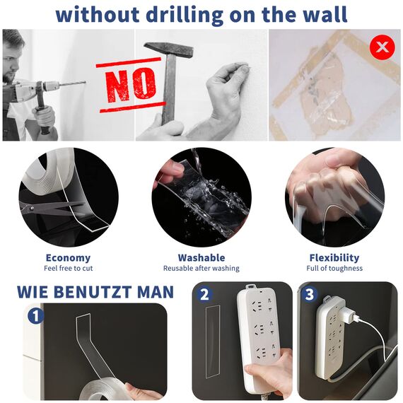 XINGHUA 5m Doppelseitiges Klebeband Extra Stark Transparent, Klebeband Doppelseitig,Nano Tape Teppich Klebeband Ablösbar, für Foto Wand, Küche, Zuhause, Auto, Oder Bad, Büro.