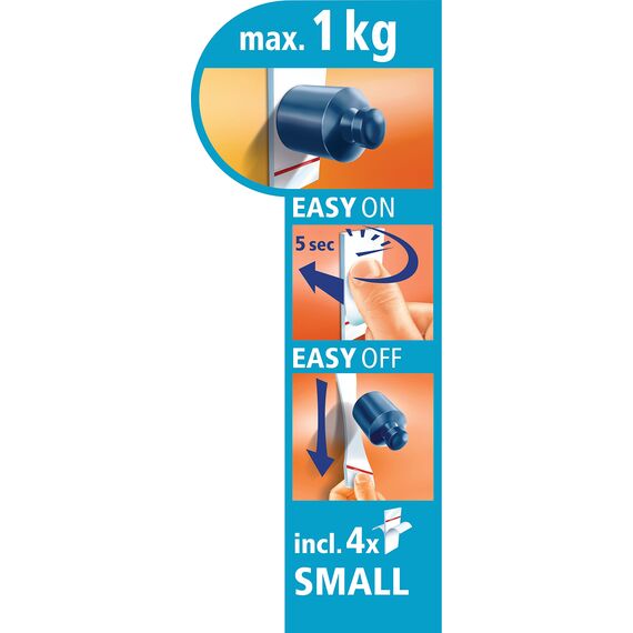 tesa Powerstrips Klein, selbstklebende Streifen – doppelseitige Streifen geeignet für flache und glatte Oberflächen – hält Objekte bis 1 kg – 14 Stück Powerstrips