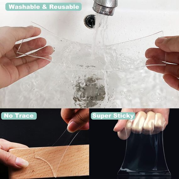 Drenky 5 Meter Nano Klebeband Doppelseitig Extra Stark,Doppelklebeband Ablösbar Transparent Wasserfest Teppich Klebeband Waschbar Breite 2cm Für Haus, Büro Und Auto Dekoration